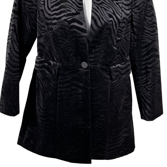 Chicos Women 4/6 Black Velvet Animal Burnout Blazer Long Jacket Witchy Fairygoth - Picture 5 of 16